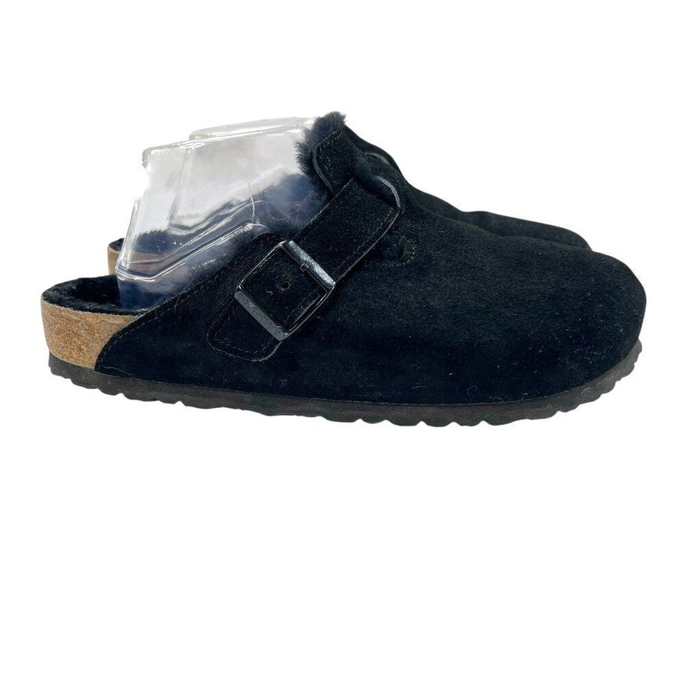 Birkenstock Suede Leather Shearling Lined Boston Clogs Black Women's Size 10